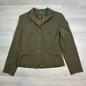 Vintage Ralph Lauren Army Green Wool Military Style Blazer Jacket Size 6